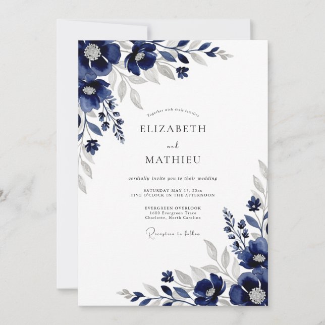 Invitación Boda de Invierno Refined Navy (Anverso)