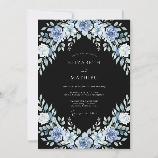 Invitación Boda de Invierno Refined Negra (Anverso)