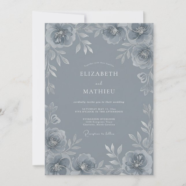 Invitación Boda de Invierno Refined Steel Blue (Anverso)