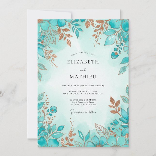 Invitación Boda de Invierno Refined Turquesa (Anverso)