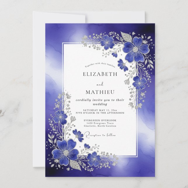 Invitación Boda de invierno resplandeciente azul zafiro (Anverso)