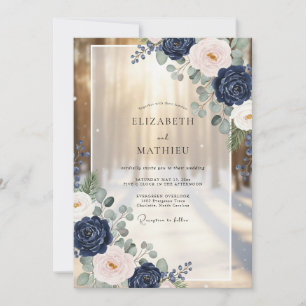Invitación Boda de invierno resplandeciente en bosque naval