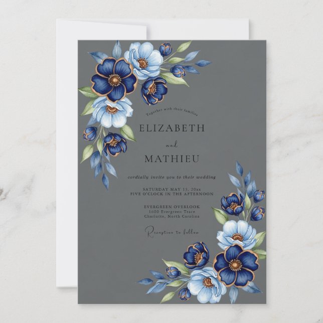 Invitación Boda de invierno resplandeciente en gris carbón (Anverso)