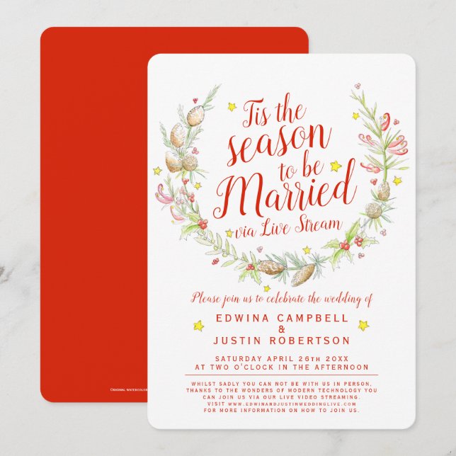 Invitación Boda de invierno riberas en directo berries estrel (Anverso / Reverso)