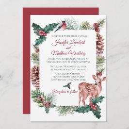 Invitación Boda de Invierno Rojo Ciervo Reno Floral Navidad