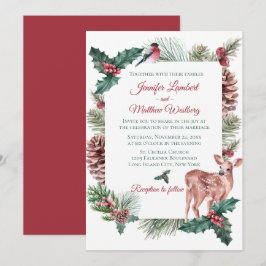Invitación Boda de Invierno Rojo Navidad Reno Reno Reno Flora