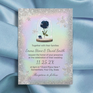 Invitación Boda de invierno Rosa azul Cúpula de flores Hologr