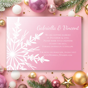 Invitación Boda de invierno rosa con copo de nieve blanca sal