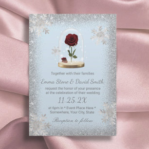Invitación Boda de invierno Rosa de belleza dome copos de nie