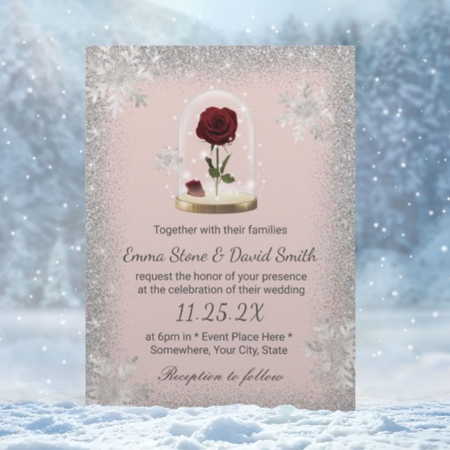 Invitación Boda de invierno Rosa de belleza dome Rubor rosa (Subido por el creador)