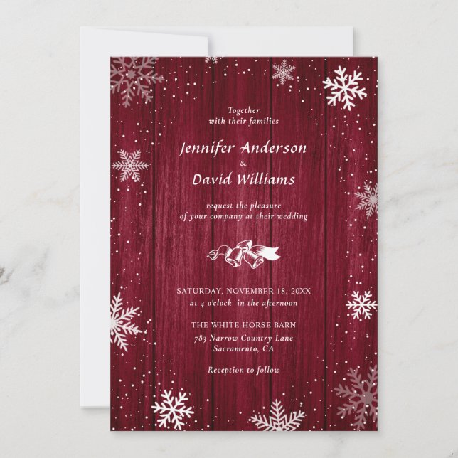 Invitación Boda de invierno rusa con copos de nieve (Anverso)