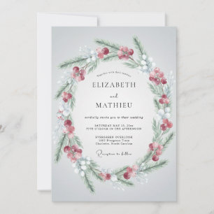 Invitación Boda de invierno rústica carmesí