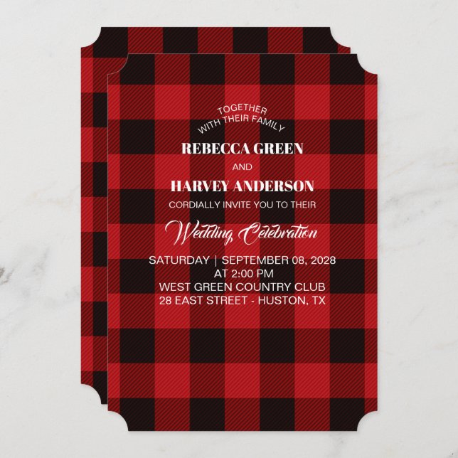 Invitación boda de invierno rústica con dorada de búfala roja (Anverso / Reverso)