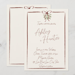 Invitación Boda de Invierno Rústica de Color Rojo Borgoña con