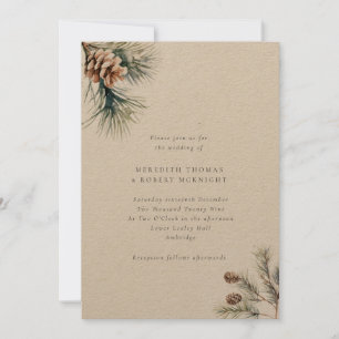 Invitación Boda de invierno Rústica de hojas de pino y de con
