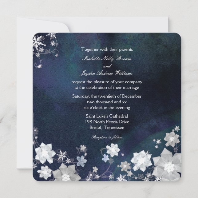 Invitación Boda de Invierno Rústica de la Marina Azul helada (Anverso)