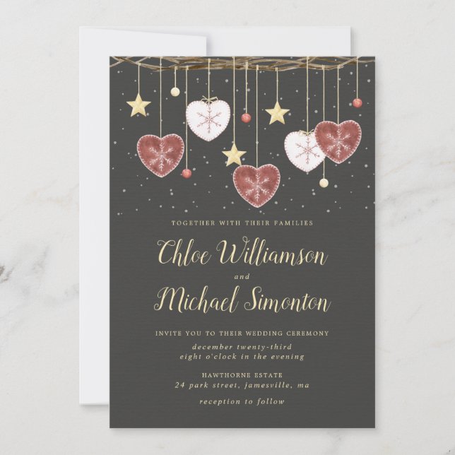 Invitación Boda de Invierno Rústica del Corazón del País (Anverso)