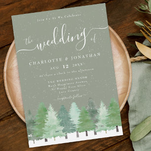 Invitación Boda de invierno rústica en verde salvia de bosque