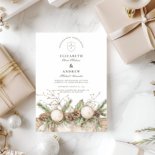 Invitación Boda de Invierno Rústica Ornamenta de Pino