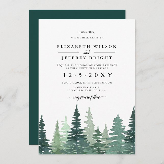 Invitación Boda de Invierno Rústica Pine Forest Inv (Anverso / Reverso)