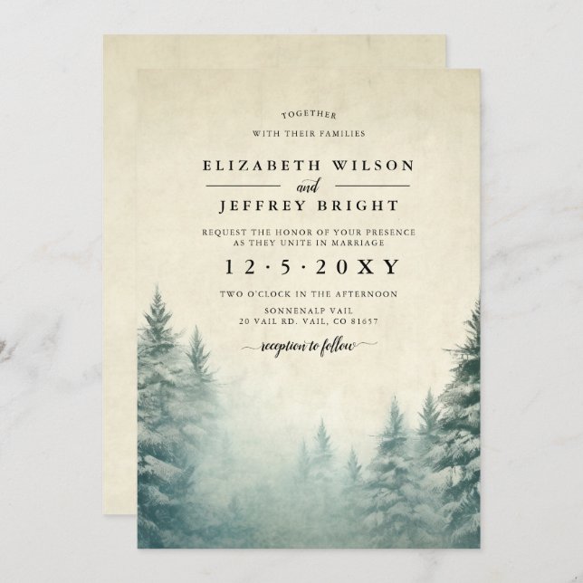 Invitación Boda de Invierno Rústica Pine Forest Inv (Anverso / Reverso)