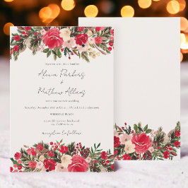 Invitación Boda de Invierno Rústica Verde Rojo