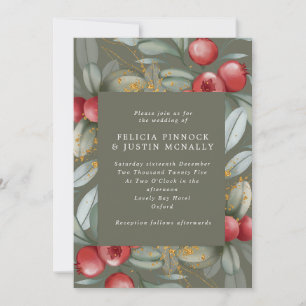 Invitación Boda de Invierno Sage Green & Red Berries