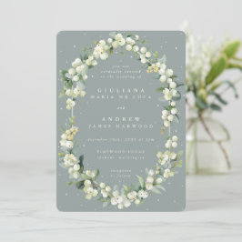 Invitación Boda de Invierno Seafoam Green Snowberry+Eucalyptu