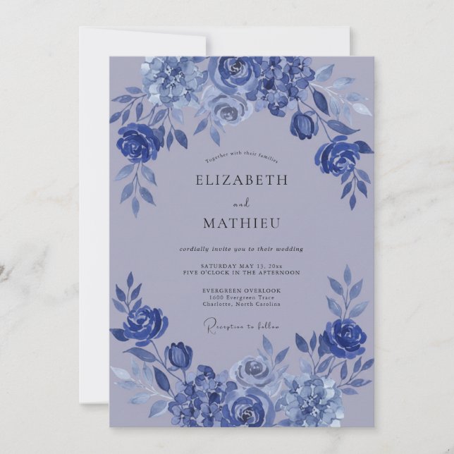 Invitación Boda de invierno serena con lavanda índigo (Anverso)