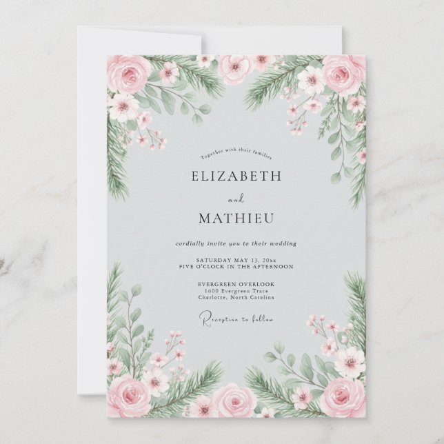 Invitación Boda de invierno serena en rosa rubor (Anverso)