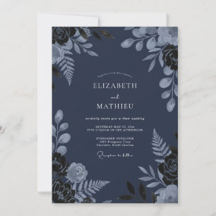 Invitación Boda de invierno silenciada en azul marino