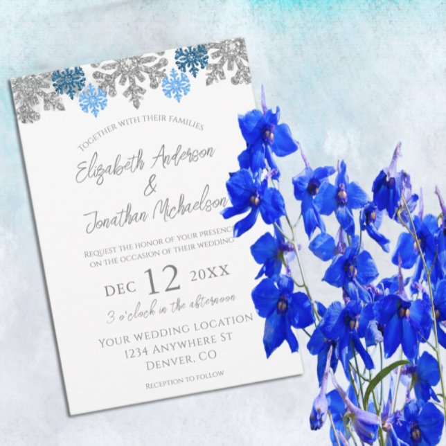 Invitación Boda de Invierno Silver Blue Snowflakes (Subido por el creador)