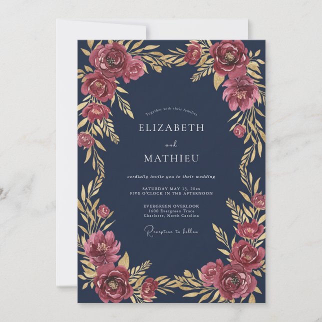 Invitación Boda de Invierno Soberana Azul Marino (Anverso)
