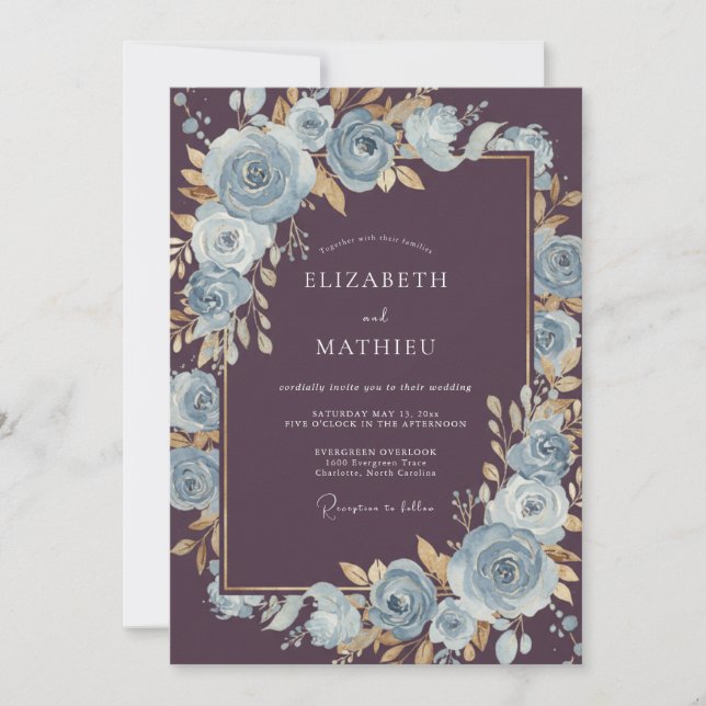 Invitación Boda de invierno sofisticada con ciruela (Anverso)