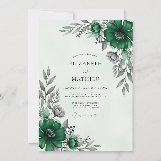 Invitación Boda de invierno sofisticada de color verde esmera (Anverso)