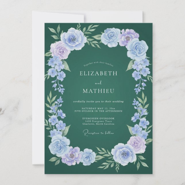 Invitación Boda de invierno sofisticada de color verde oscuro (Anverso)