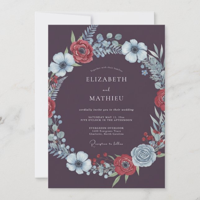 Invitación Boda de invierno sofisticada de Purple profundo (Anverso)