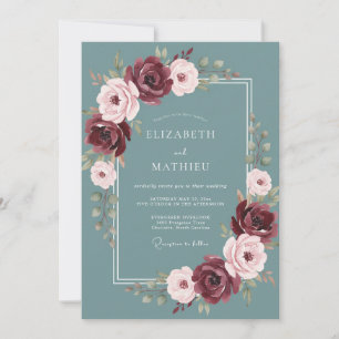 Invitación Boda de invierno sofisticada en burgundy y verde a