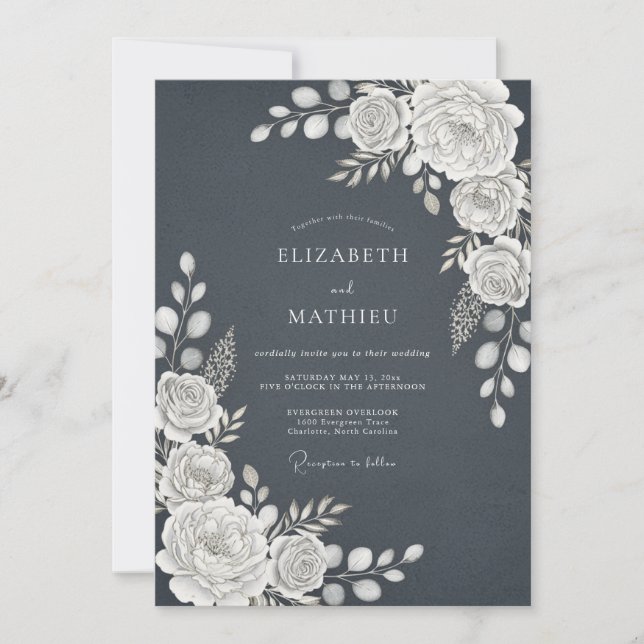 Invitación Boda de invierno sofisticada en gris pizarra (Anverso)