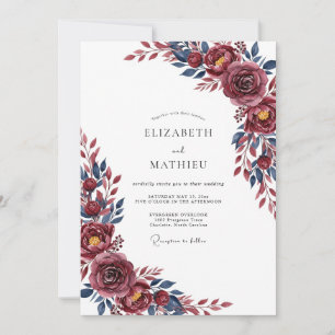 Invitación Boda de Invierno Sofisticada en Rojo Granate