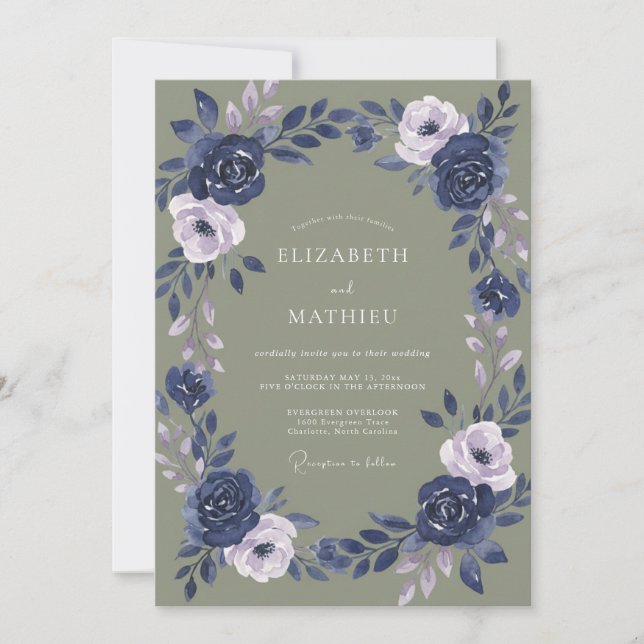 Invitación Boda de invierno sofisticada en verde salvia (Anverso)