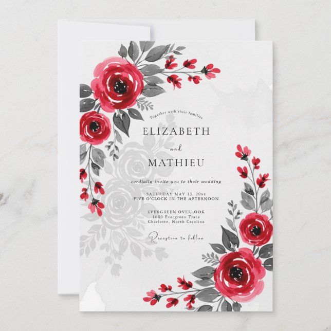 Invitación Boda de invierno sofisticada y carmesí (Anverso)