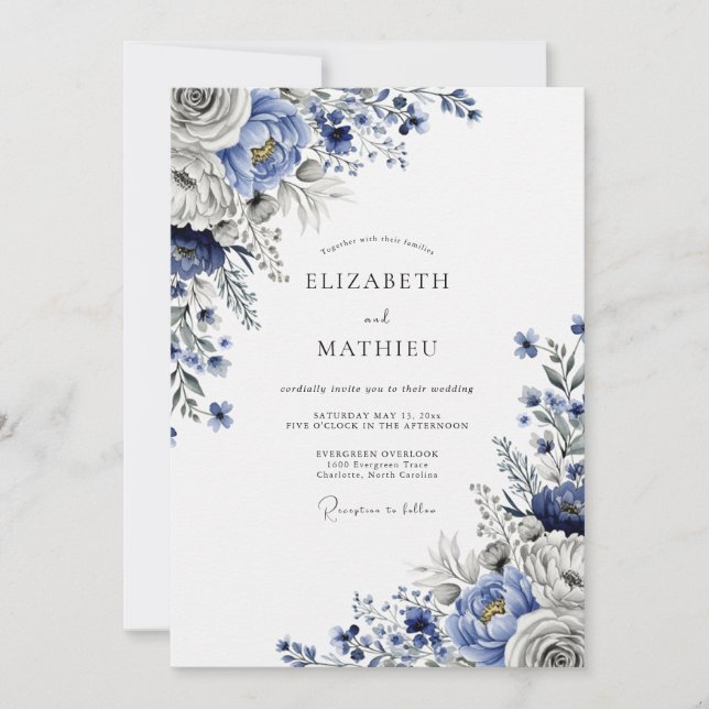 Invitación Boda de invierno sublime azul acero (Anverso)