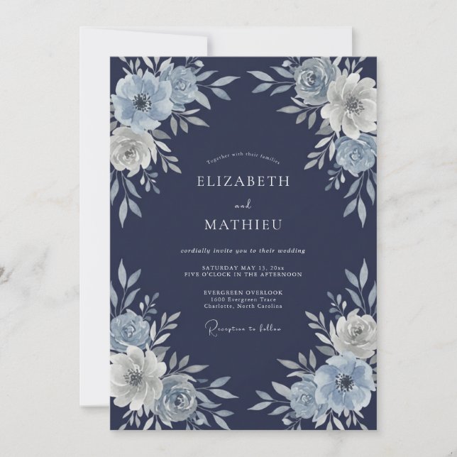 Invitación Boda de invierno sublime azul marino (Anverso)
