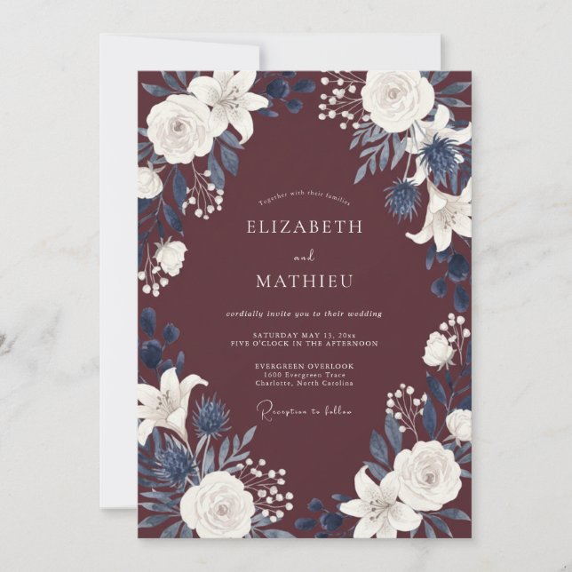 Invitación Boda de invierno suntuosa de Borgoña (Anverso)