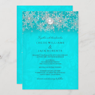 Invitación Boda de Invierno Verde azulado Cristal Pearl Snowf