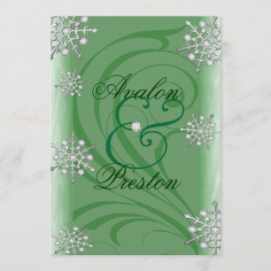 Invitación Boda de invierno verde de copas de nieve deslumbra
