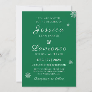 Invitación Boda de invierno verde elegante y moderna