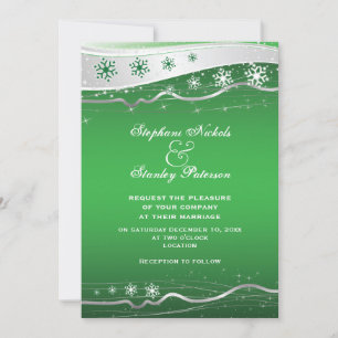 Invitación Boda de invierno verde, gris plateado con copo de 