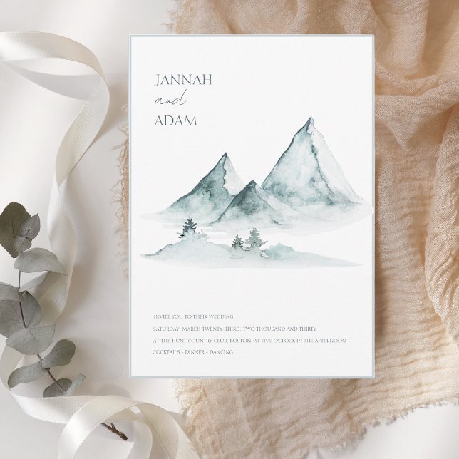 Invitación Boda de invierno verde y blanca de la montaña acua (Subido por el creador)